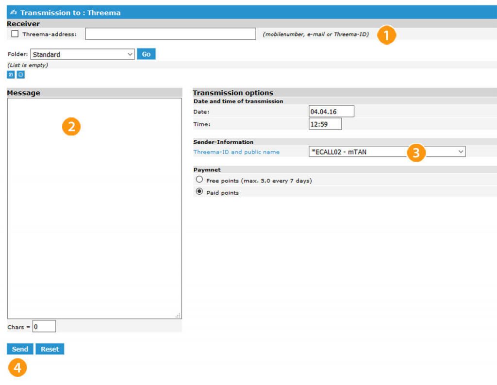 A push message to Threema can be sent via eCall in four simple steps