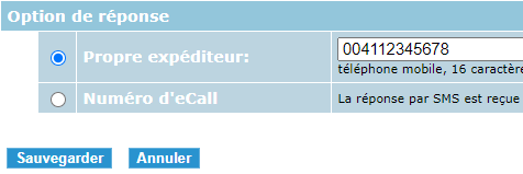 eCall interface courrier électronique – un expéditeur distinct ou un expéditeur d'eCall peut être utilisé comme option de réponse