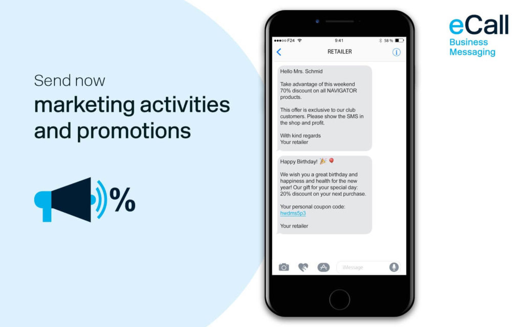 eCall and bexio: marketing activities and promotions via SMS