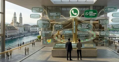 Das Bild zeigt eine moderne Unternehmenszentrale, welche für die Bearbeitung von einem WhatsApp Unternehmensaccount.